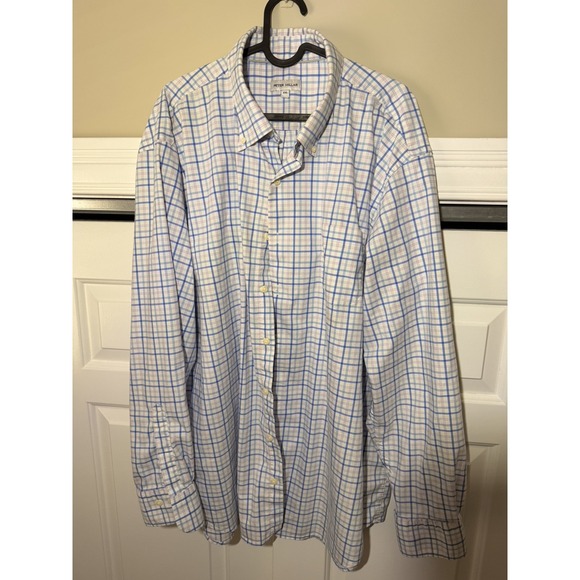 Peter Millar Other - PETER MILLAR Long Sleeve Button Down Cotton Shirt WHITE PINK & BLUE PLAID XXL